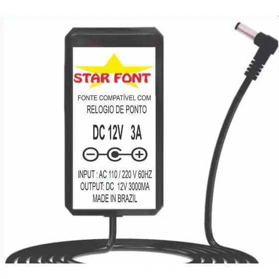 Fonte DC 12v 3a Para Relogio Ponto Dimep Printpoint 3 D15719826