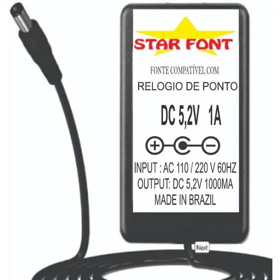 Fonte DC 5,2V 1A Para Relogio Ponto Dimep D15719282