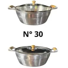 Panela Caçarola N 30 De Aluminio Fundido Grosso Polido Com Tampa De Vidro/Alumínio 6,9L