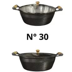 Panela Caçarola N 30 De Aluminio Fundido Grosso Preto Craqueado Com Tampa De Vidro/Alumínio 6,9L