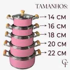 Jogo De Panela Caçarola Aluminio Leve 14 a 22 cm Reforçado Com Tampa Rosa Bebe Premium