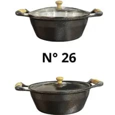 Panela Caçarola N 26 De Aluminio Fundido Grosso Preto Craqueado Com Tampa De Vidro/Alumínio 4,6L
