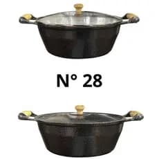 Panela Caçarola N 28 De Aluminio Fundido Grosso Preto Craqueado Com Tampa De Vidro/Alumínio 5,6L