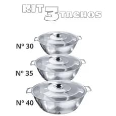 Kit Tachos Nº 30/35 e 40 Aluminio Fundido Batido Grosso Alça Com Tampa Puxador Baquelite