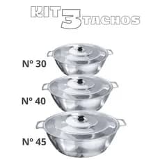 Kit Tachos Nº 30/40 e 45 Aluminio Fundido Batido Grosso Alça Com Tampa Puxador Baquelite