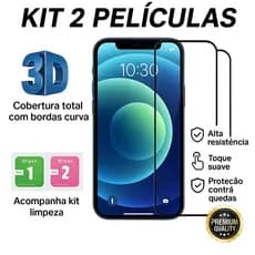 Kit 2 Pelicula de Vidro Temperado 3D Película Iphone XR 11 12 13 14 15 16e 17 Air Pro Max Plus