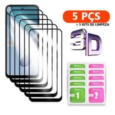 KIT 5 Película De Vidro Temperado 3D Pelicula Para Iphone XR 11 12 13 14 15 Pro Max