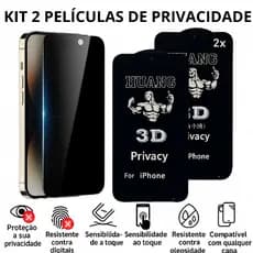 Kit 2 Películas 3D de Vidro Privacidade Anti-Spy para Todos os Modelos Apple iPhone