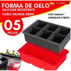 Kit 02 ou 05 Forma De Silicone Gelo Grande 6 Cubos Bebidas Flexíveis Drink Congelamento de Alimentos
