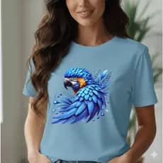 Camiseta Estampada Feminina Verão Blusa Feminina Estampada 100% Algodão Tshirt Feminina Arara Azul