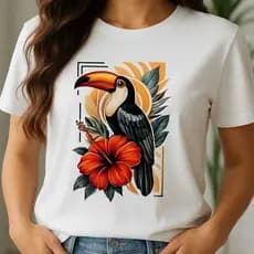 Camiseta Estampada Feminina Blusa Tendência Tshirt 100% Algodão Blusinha Dia a Dia Verão 2026 Tucano