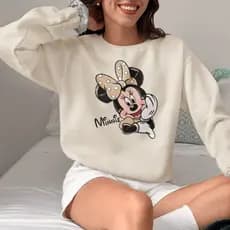 Moletom Feminino Minnie Mouse Blusa de Frio Algodão Flanelado Blusa Inverno Quentinho Suéter