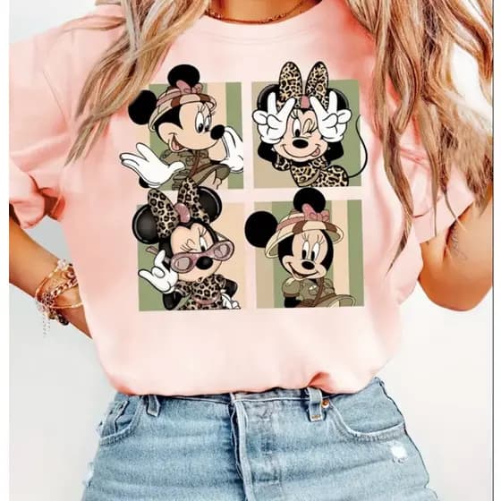 Camiseta Minnie Mouse Adulto e Infantil 100% Algodão Blusa Personagem Roupa Feminina Confortável