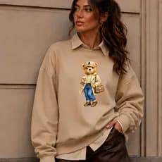 Moletom Feminino Ursinha Flanelado Estilosa Casaco Lançamento Suéter Quentinho Blusa Tendência