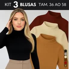 KIT 3 Blusa Gola Alta Feminino Blusa Segunda Pele Feminino Blusas Cacharrel Feminino