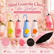 664 -  Mini Sombrinha Mini Guarda-Chuva de Bolso com Cabo e Fechamento Botão Formato Flor