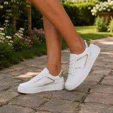 Tênis Feminino Branco Beira Rio Premium Detalhe Dourado Casual Confortável Original