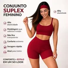 Conjunto Top + Shorts Cintura Alta Tecido Suplex Ideal Para Treinos e Academia