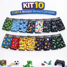 KIT 10 Cueca Infantil Juvenil Boxer Microfibra Forro 100% Algodão