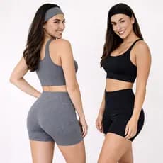 Kit 2 Conjuntos Academia Feminino Fitness Suplex Top e Short Cintura Alta Treino Não Transparece