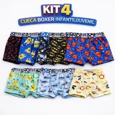 kit 4 Cuecas infantil Juvenil  boxers de microfibra com forro 100% de algodão
