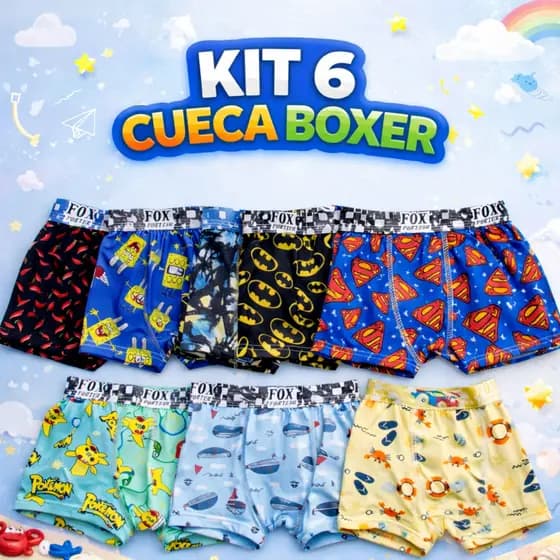 kit 6 Cueca Infantil Juvenil BOXER microfibra forro 100% algodão