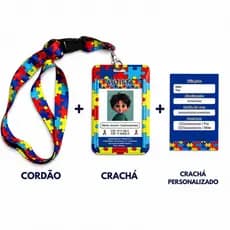 Kit 3 Pç Crachá Autista Personalizado PVC com Cordão e Cartão