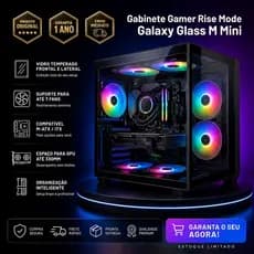 Gabinete Gamer Rise Mode Galaxy Glass M Mini Vidro Temperado Aquário M-ATX Suporta 7 Fans Preto