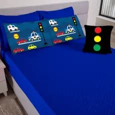Colcha Cobre Leito Jogo Roupa Cama Casal 7 Pçs Matelado Quarto Criança Elastico Fronha Carros Azul