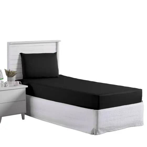 Jogo Lençol Roupa Cama Solteiro Elastico 2 Pçs Fronha Quarto Infantil Menino Menina Simples Preto