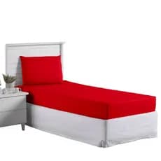 Jogo Lençol Roupa Cama Solteiro Elastico 2 Pçs Fronha Quarto Infantil Criança Macio Simples Vermelho