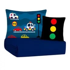 Jogo Lençol Roupa Cama Solteiro Elastico 4 Pçs Fronha Quarto Menino Simples Basico Macio Carros Azul