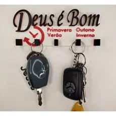 Porta chaves decorativo 3 cores Deus é bom o tempo todo