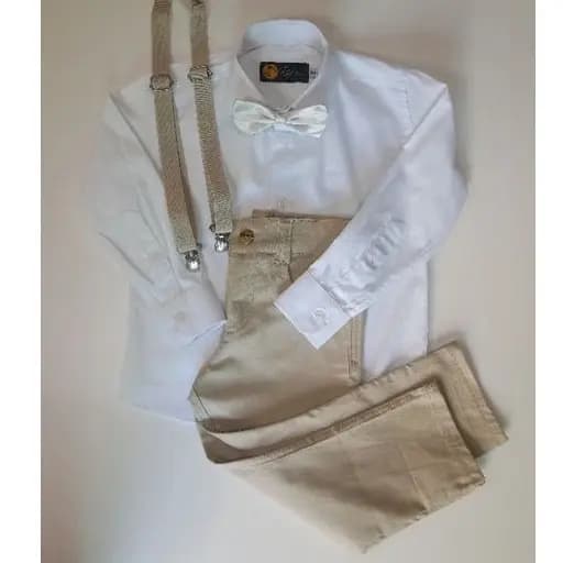 Conjunto batizado / camisa manga longa / calça sarja / várias cores / suspensório gravata.