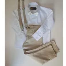 Conjunto batizado / camisa manga longa / calça sarja / várias cores / suspensório gravata.