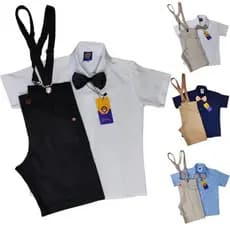 Conjunto batizado menino liso roupa blippi várias cores bermuda Infantil sarja camisa social criança suspensório gravata