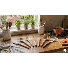 Kit Utensílios de Silicone com Cabo em Bambu - 07 itens