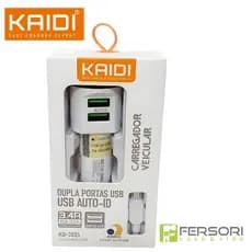 Carregador Veicular Kaidi KD-303S Dual USB + Cabo Micro USB V8