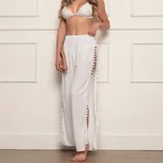 Saída de praia calça - roupa feminina réveillon praiana - roupas verão fendas pantalona viscolinho