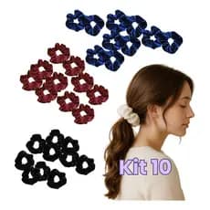 Kit 10 Elásticos Scrunchies Xuxinha Frufru Veludo Brilhante Acessórios Cabelo Confortáveis Estilosos