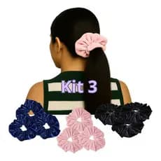 Kit 3 Elásticos Gigantes Scrunchies Xuxinha Frufru Veludo Brilhante Acessórios Cabelo Confortáveis