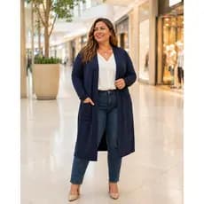 Cardigan longo Casaco com bolsos Feminino Plus size e Slim Meia Estação Inverno Manga Longa Conforto