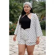 Conjunto Kimono Short Plus Size e Slim + Lenço Feminino Praia Verão Estampado Feminino Bata Tropical