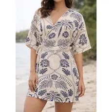 Kimono Vestido Plus Size e Slim Saida De Praia Traspassado Envelope Feminino Verão Bata Estampado
