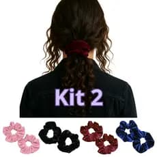 Kit 2 Elásticos Xuxinha Scrunchies Frufru de Veludo Brilho - Conforto e Estilo Cabelo
