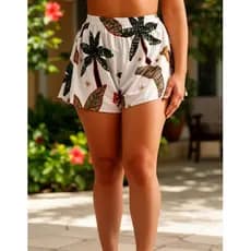 Short Feminino Plus Size e Slim - Soltinho Estampado Praia Verão Confortável Leve  Viscose Elastico