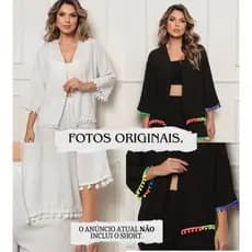 1 Kimono Feminino Cardigan - Saida de Praia Plus Size e Slim - Meia Estação e Verão -  Bata Pom Pom