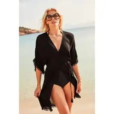Saida De Praia Kimono Vestido Plus Size e Slim Traspassado Envelope Feminino Verão Bata Transparente