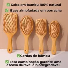 Escova Cerdas Naturais Bambu – Desembaraça Rápido, Massageia o Couro Cabeludo e Reduz o Frizz