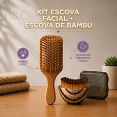 Kit Escova de Bambu Antifrizz + Escova Facial Drenagem Linfática - Menos Frizz e Massagem Facial Relaxante
